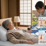 清拭（表面の掃除）とスイトルボディによる洗身（毛穴の洗浄）の違いを図解。タオルで拭くだけでは残る毛穴の皮脂を、お湯で浮かせて吸い取るメカニズムの解説と、ケアを受ける高齢者の様子