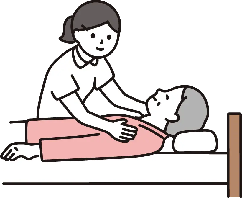 入浴介助の事前準備を行う介護者のイラスト