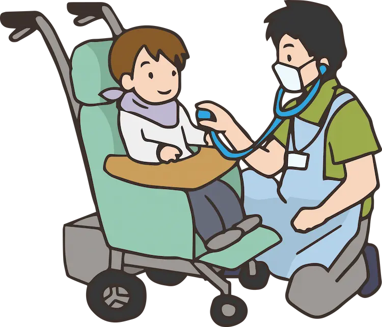 重症心身障害児の入浴前の体温測定・バイタルチェック(イラスト)