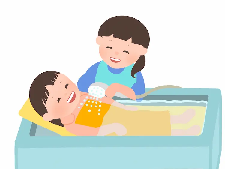 重症心身障害児のお風呂の入れ方・体を洗う手順のイラスト
