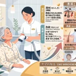 スイトルボディによるお湯の洗浄ケアがもたらすQOL向上の図解。清拭と洗身の違い、精神的安らぎから睡眠改善、尊厳の保持に繋がるステップを解説したイラスト