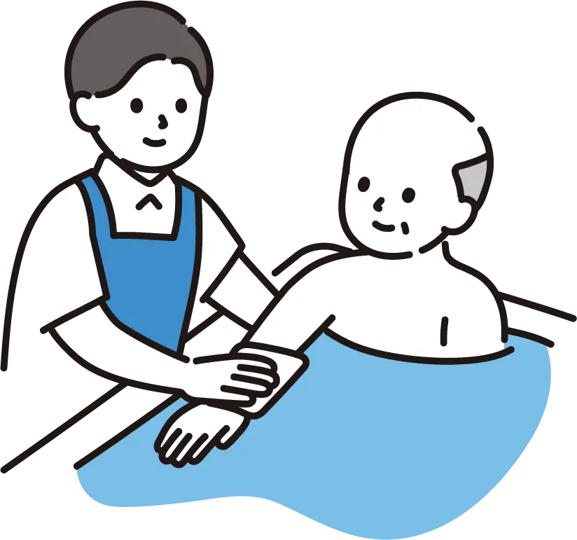 高齢者の入浴介助を行っている介護現場のイラスト
