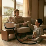 成長した肢体不自由の子どもをお風呂へ抱え上げる腰の負担をなくし、リビングでスイトルボディを活用して穏やかに過ごす親子